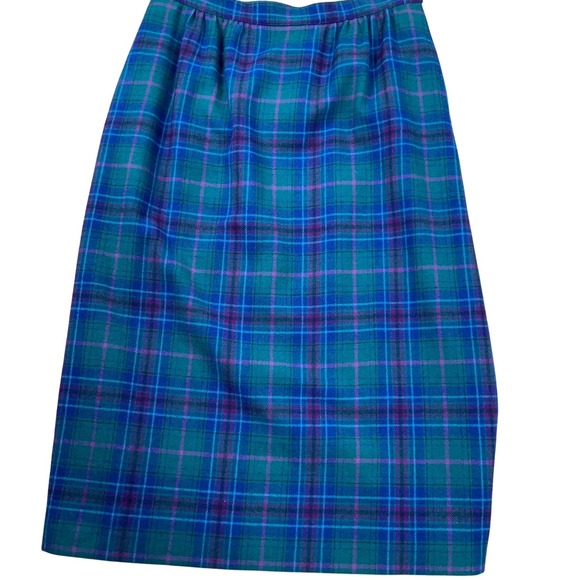 Pendleton Dresses & Skirts - Pendleton Skirt Women 12 Teal Purple Plaid Classic Lined Midi Wool USA VTG